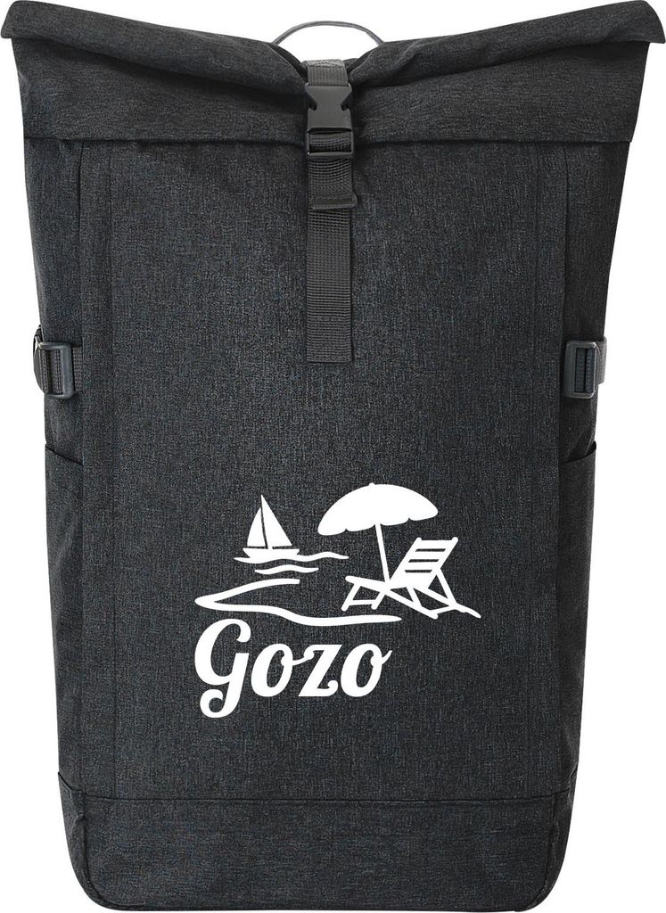 Huuraa Kurierrucksack Gozo Inselmotiv Malta 30-44 Liter Black Melange Fairtrade Rolltop Rucksack Geschenkidee