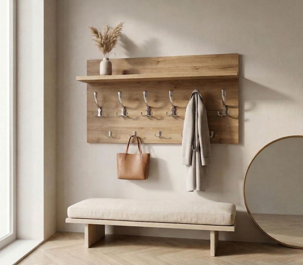 Wandgarderobe Sonoma 100 cm mit Ablage 11 Haken Garderobe Wand Flur Kleiderhaken Garderobenleiste modern