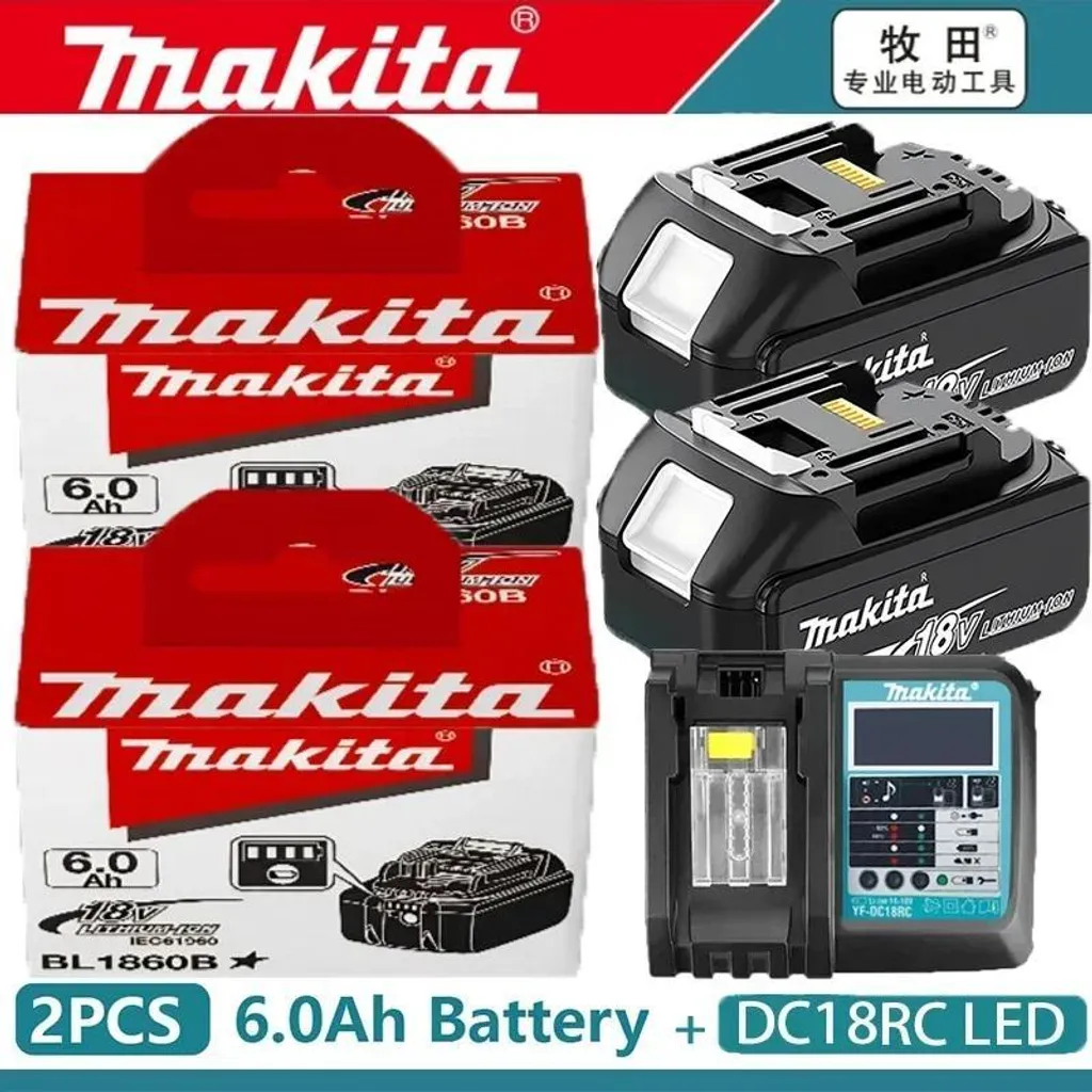 Double Batterie 18V 6.0Ah Haute Capacité et Chargeur avec Témoin LED
