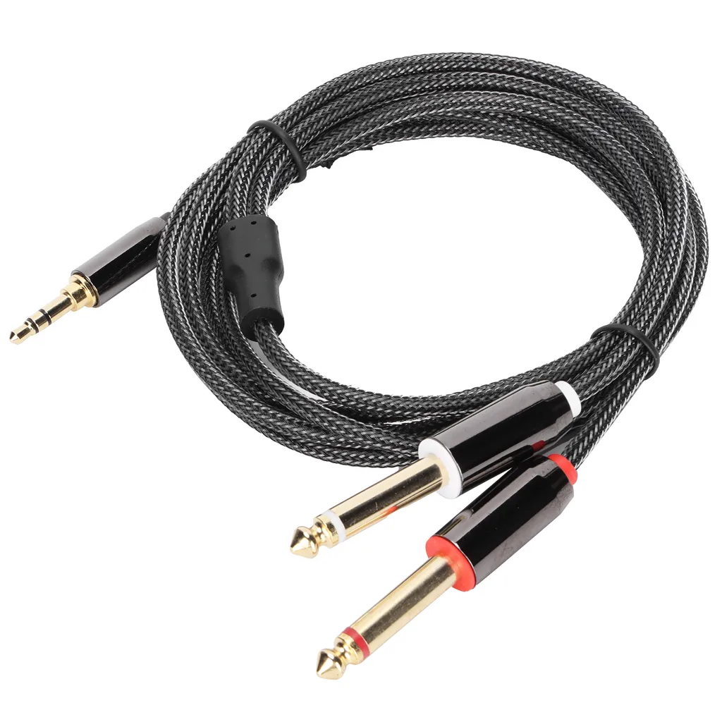 3.cavo audio da 5 mm a doppio 6,35 mm, cavo audio da 3,5 mm a doppio 6,35 mm, cavo audio da 3,5 mm maschio a doppio 6,35 mm maschio, cavo audio con connettori da 3,5 mm a doppio 6,35 mm, connettore placcato oro linea audio, cavo audio - 6
