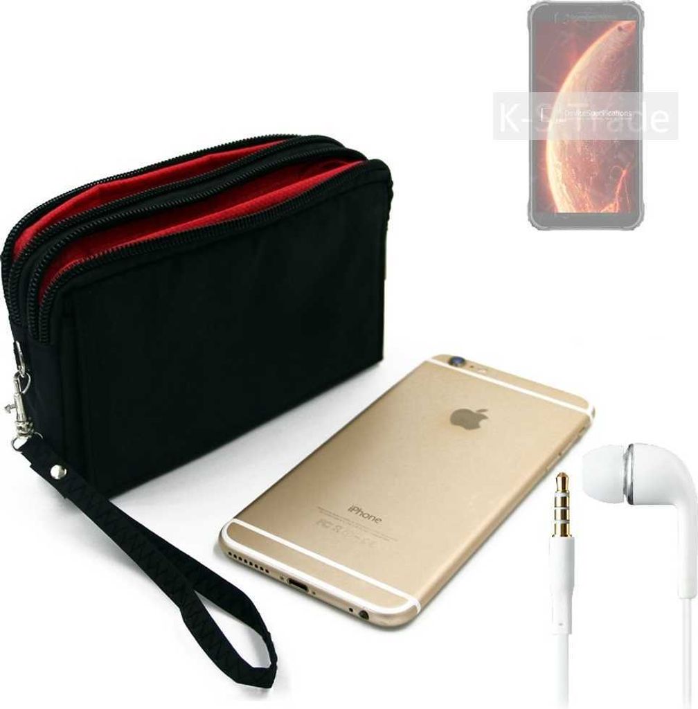 TOP SET kompatibel mit Blackview BV4900 Handy Hülle Gürteltasche schwarz + Kopfhörer Travel Bag Travel-Case mit Diebstahlschutz praktische Schutz