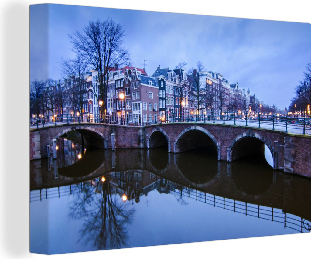 OneMillionCanvasses - Leinwandbilder - 140x90 cm, Amsterdam - Winter - Wasser, Wandbilder Kunstdruck Wanddekoration - Foto auf Leinwand - Gemäld...