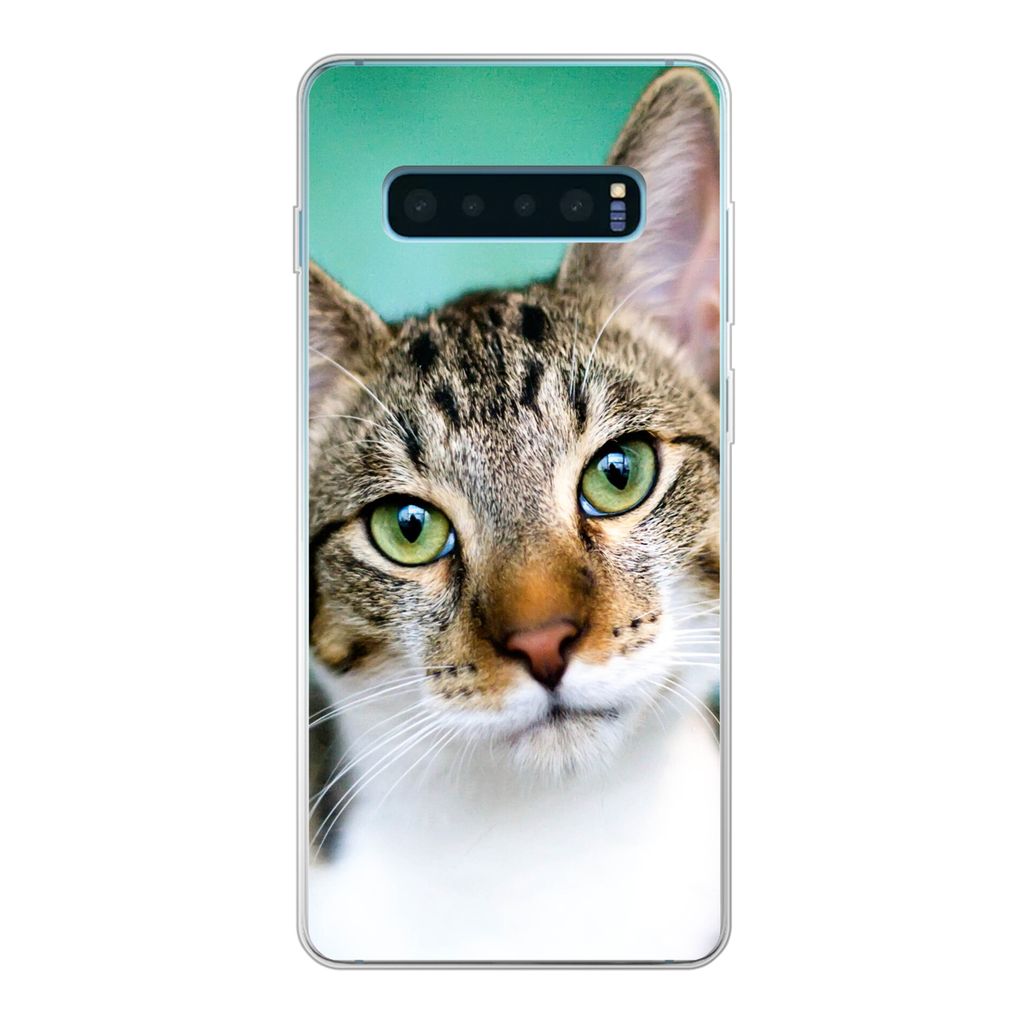 MuchoWow Handyhülle Schutzhülle Hülle für Samsung Galaxy S10 Plus Katze - Porträt - Augen Silikon Softcase Handy Hülle - Schutzhülle