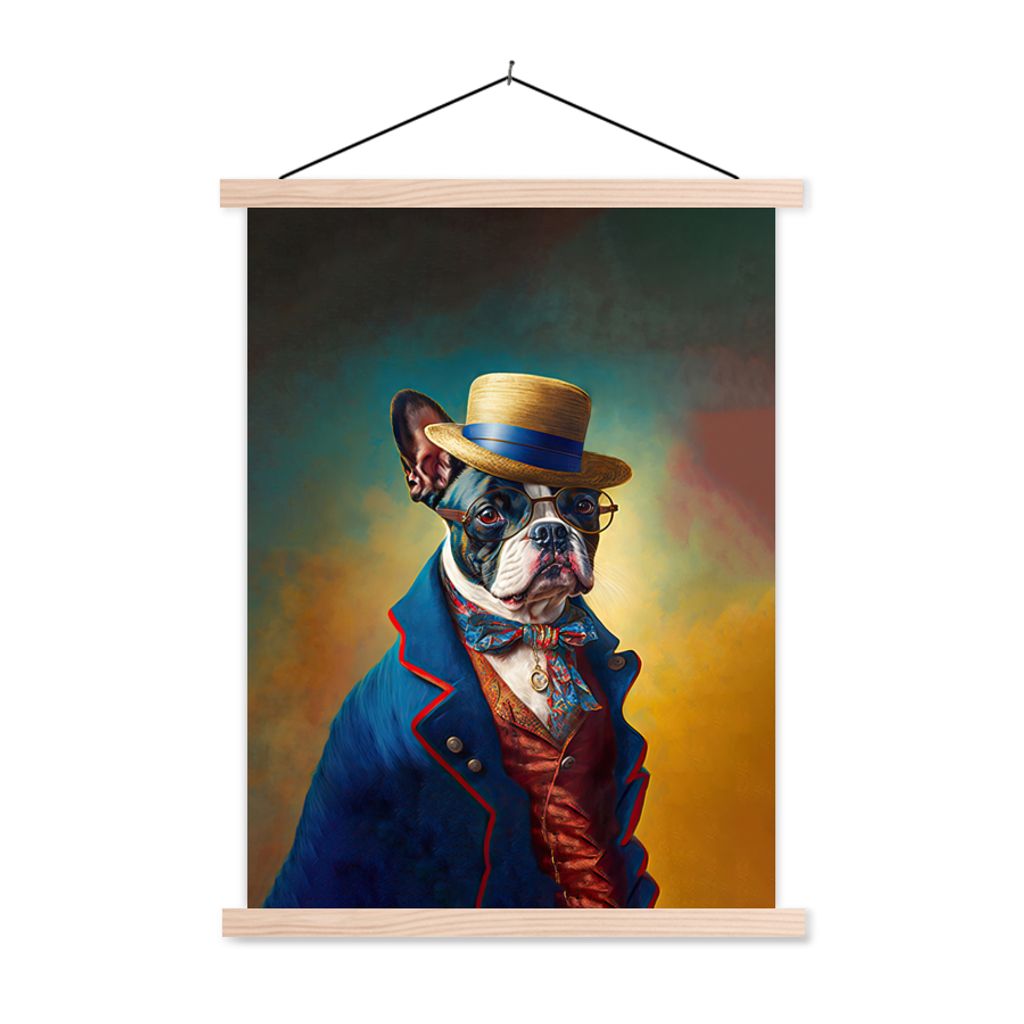 MuchoWow Textilposter Hund - Kleidung - Accessoires - Farbe - Porträt 40x53 cm mit holzfarbenen Rahmen - Schlafzimmer