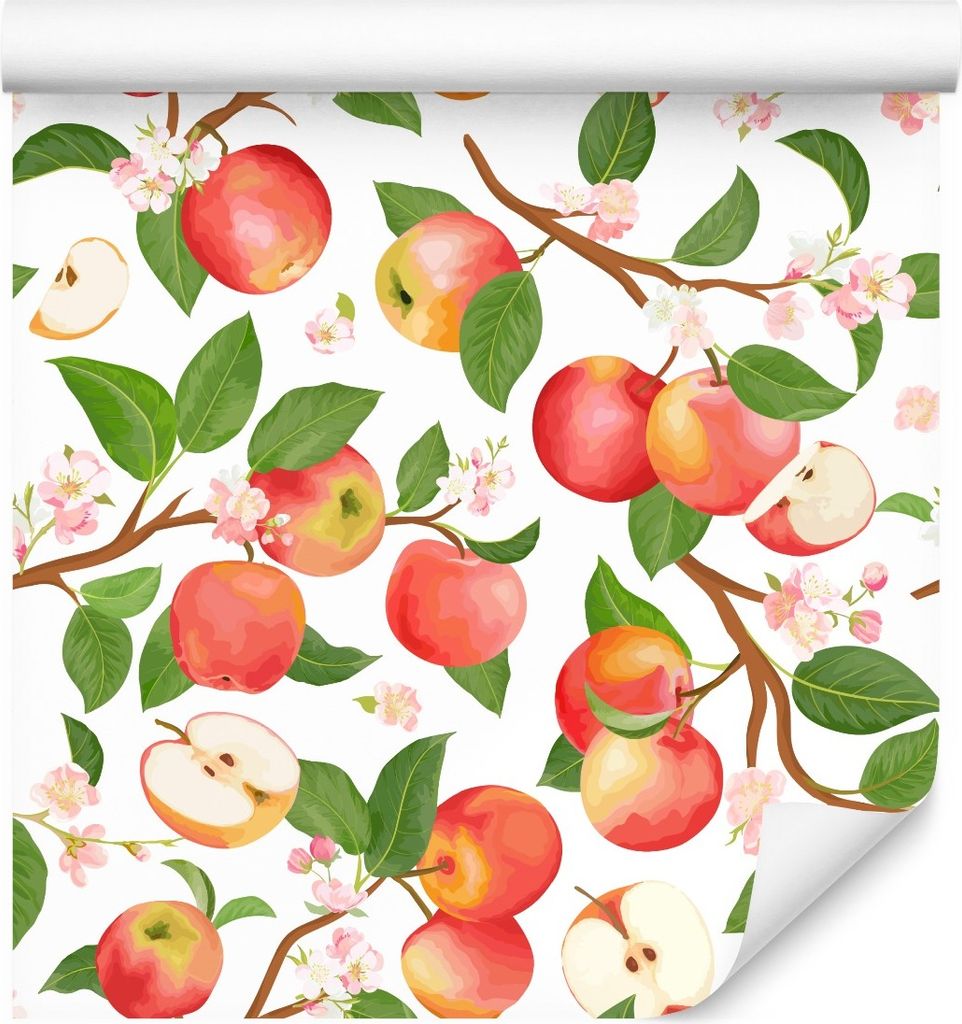 10m VLIES TAPETE Rolle APFEL, Obst, Blumen, Aquarell, Dekor 6351