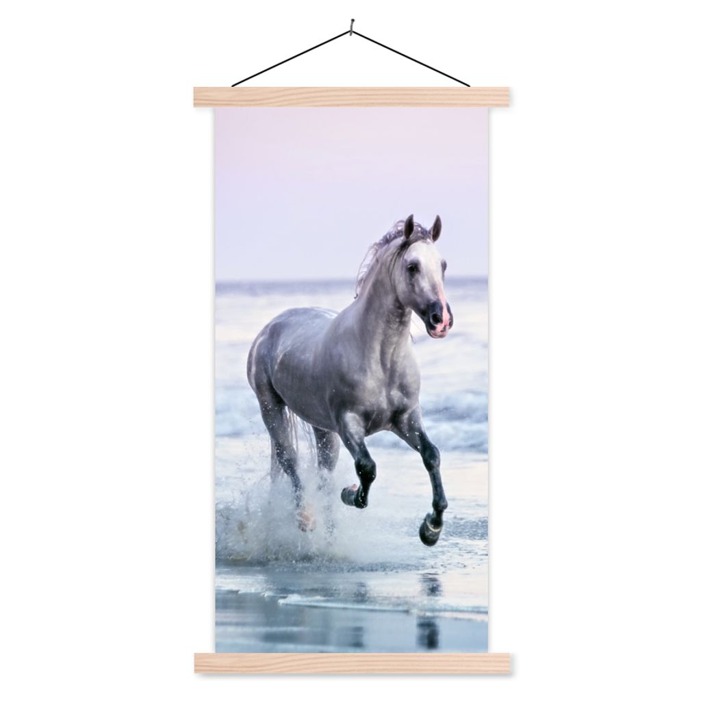 MuchoWow Textilposter Pferd - Meer - Pastell 40x80 cm mit holzfarbenen Rahmen - Wohnzimmer
