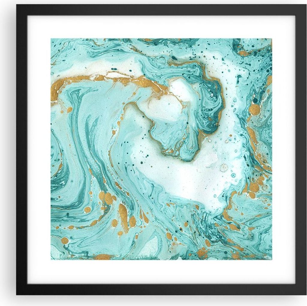 Gerahmtes Poster - Schwarzer Rahmen - Abstraktion blau Wasser modern - 40x40 cm - Wand Bild - Wanddeko - Wandbilder - Wandposter - Bilderrahmen - B...