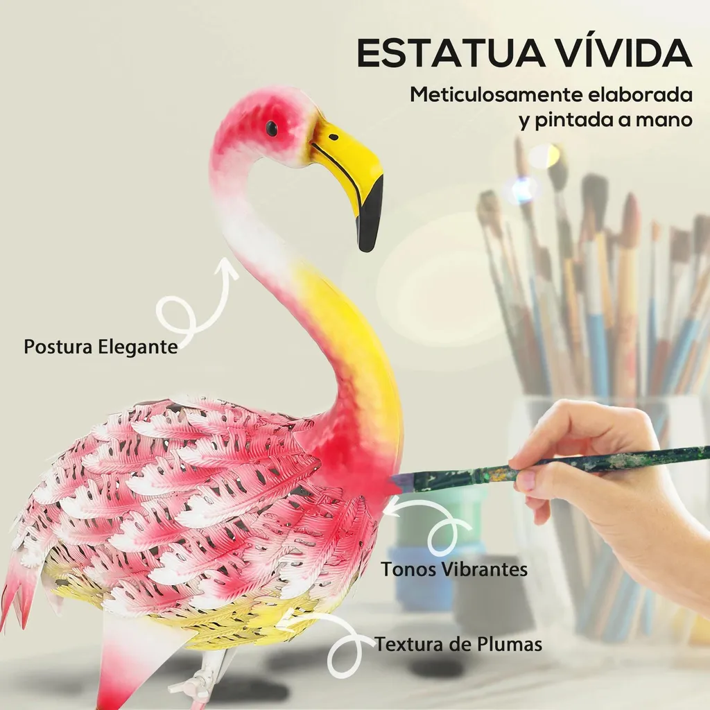 Flamant Rose de Jardin Résistant aux Intempéries - Métal Multicolore - 4