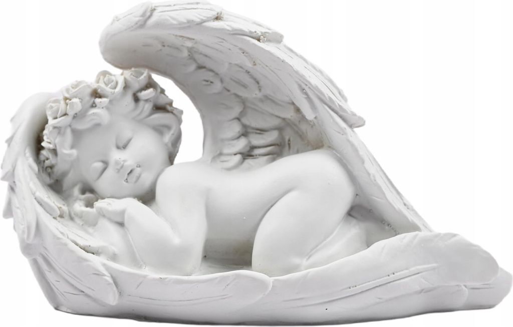 Schlafender Engel Figur Weiß Schutzengel Statue Deko Skulptur Grabschmuck Taufe Geschenk 19cm