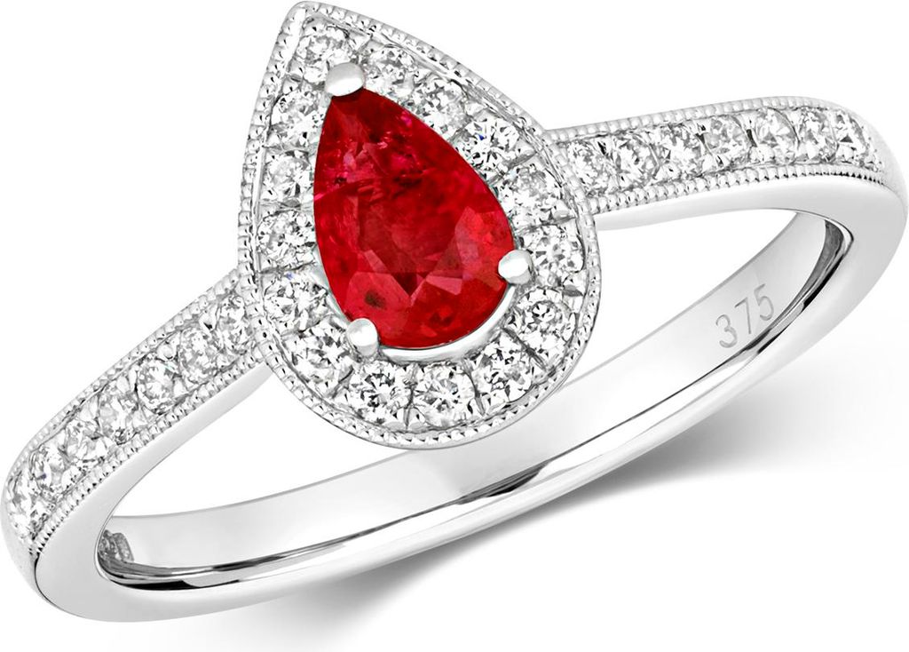Eleganter 9 Karat (375) Weißgold Cluster Damen - Diamant Ring Brillant-Schliff 0.26 Karat HI - I1 mit Rubin, 55 (17.5); TRS2200RSO