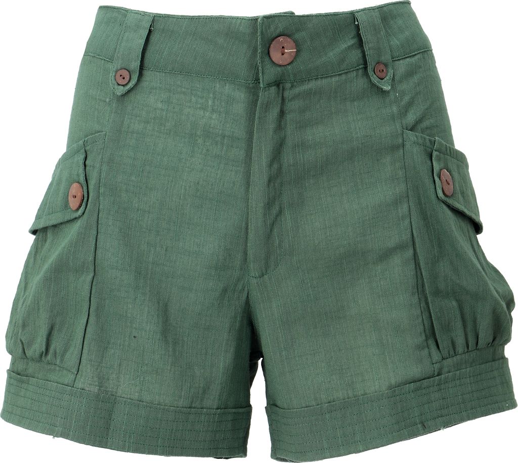 Shorts Boho-chic, Kurze Hose Leinenlook - Grün, Damen, Produktbild 