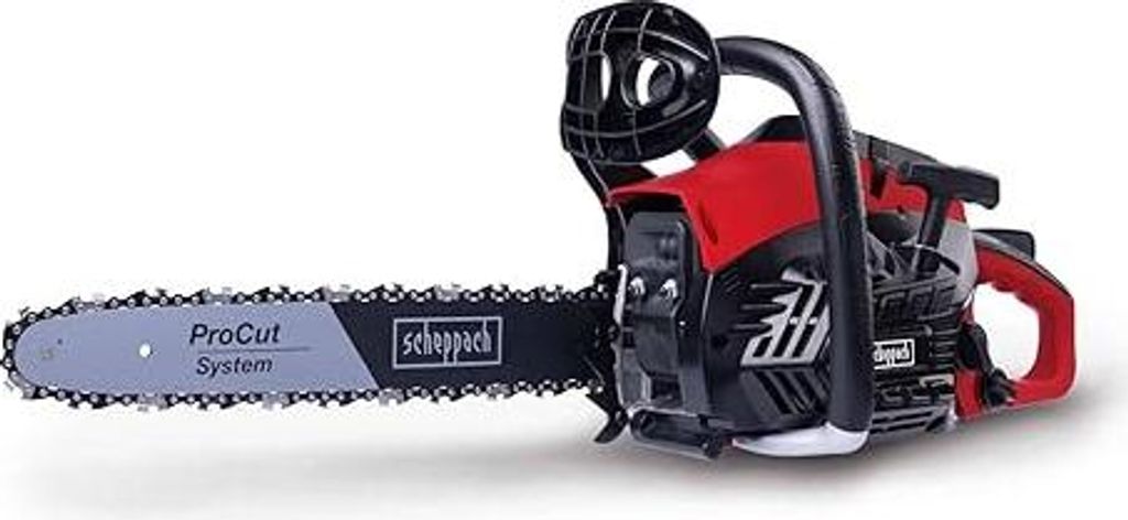 Scheppach Benzin Kettensäge PCS38 mit 35cm Schwertlänge & Easy Start | 2 Takt Motor - 1,8PS Leistung | 33,5cmØ Schnittstärke | 21 m/s Schnittge...