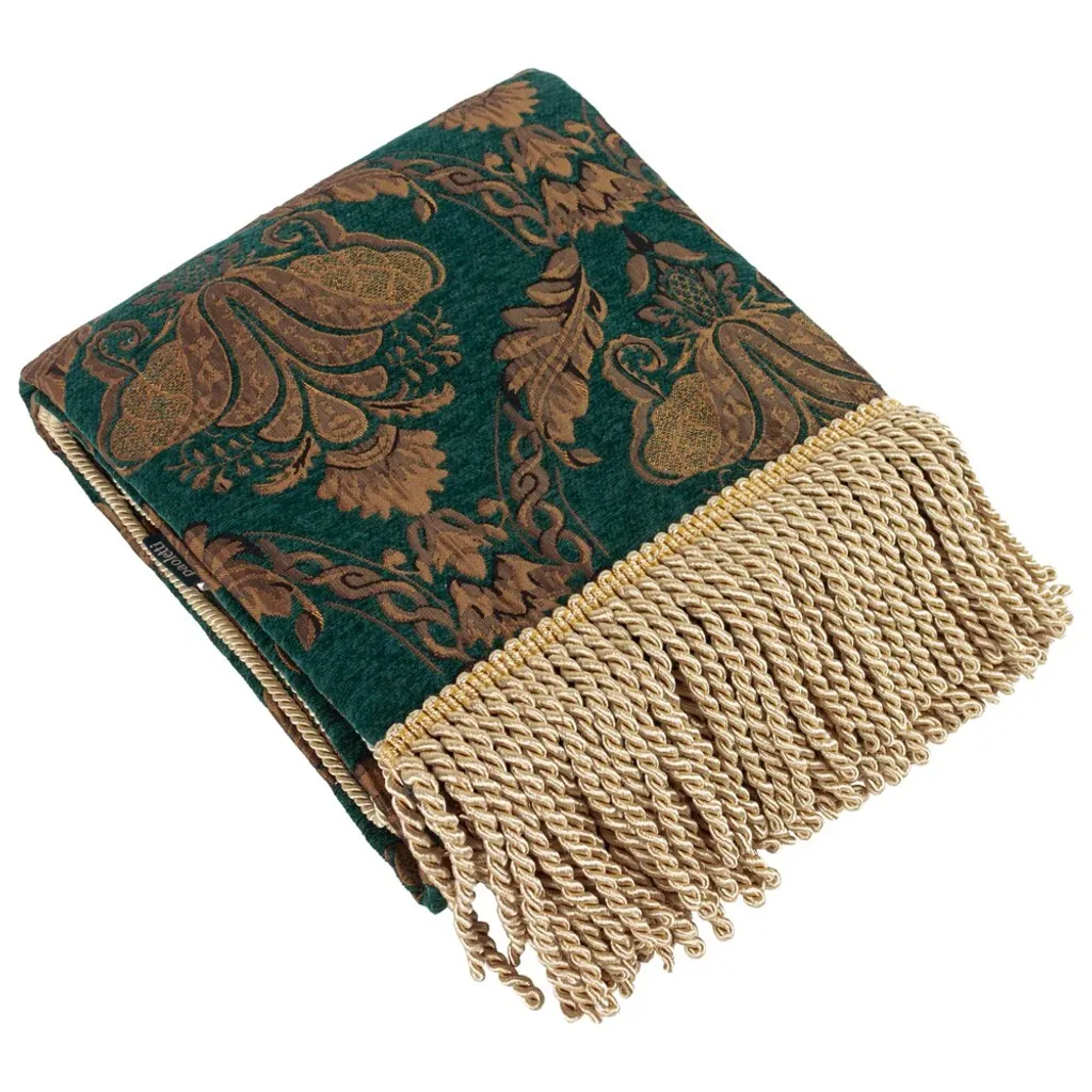 Jeté de Lit Jacquard Émeraude et Or - Tissage Traditionnel 130x150cm