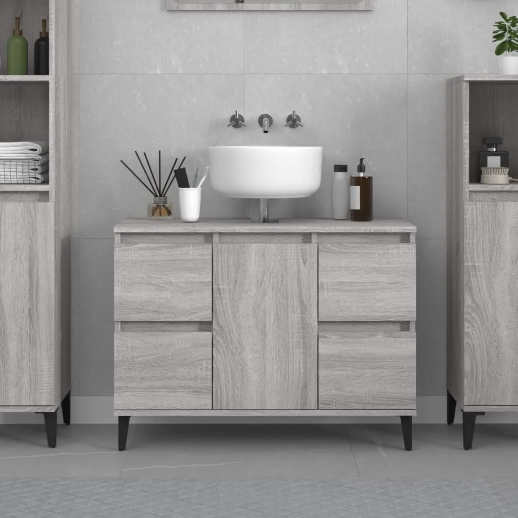 Base Lavabo 80x33x60 cm Grigio Sonoma | Mobile Bagno Robusto - 2