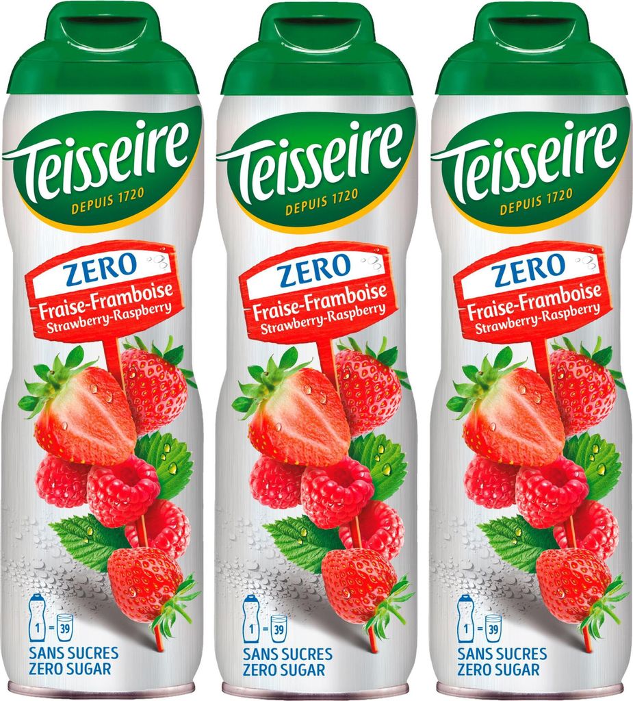 Teisseire Sirup Erdbeer-Himbeer zero Zucker 600ml - Cocktails (3er Pack)