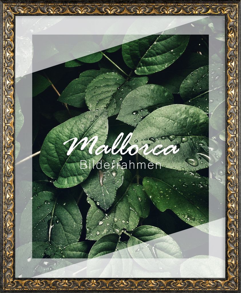 Bilderrahmen Mallorca - 24x30 cm, Schwarz Gold Nachbildung, 1 mm Kunstglas entspiegelt