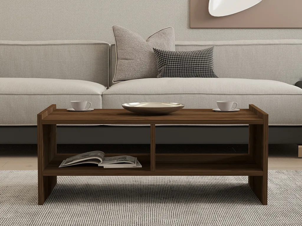 Table Basse Pera en Mélaminé Noyer 90 cm - Finition Durable et Résistante