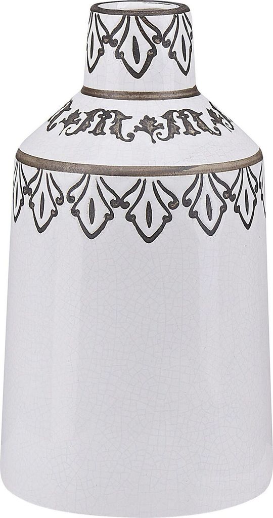 BELIANI Blumenvase Weiß Steinzeug 25 cm mit dekorativem Muster Deko Accessoires Wohnzimmer Schlafzimmer Flur Eingangsbereich Kamin
