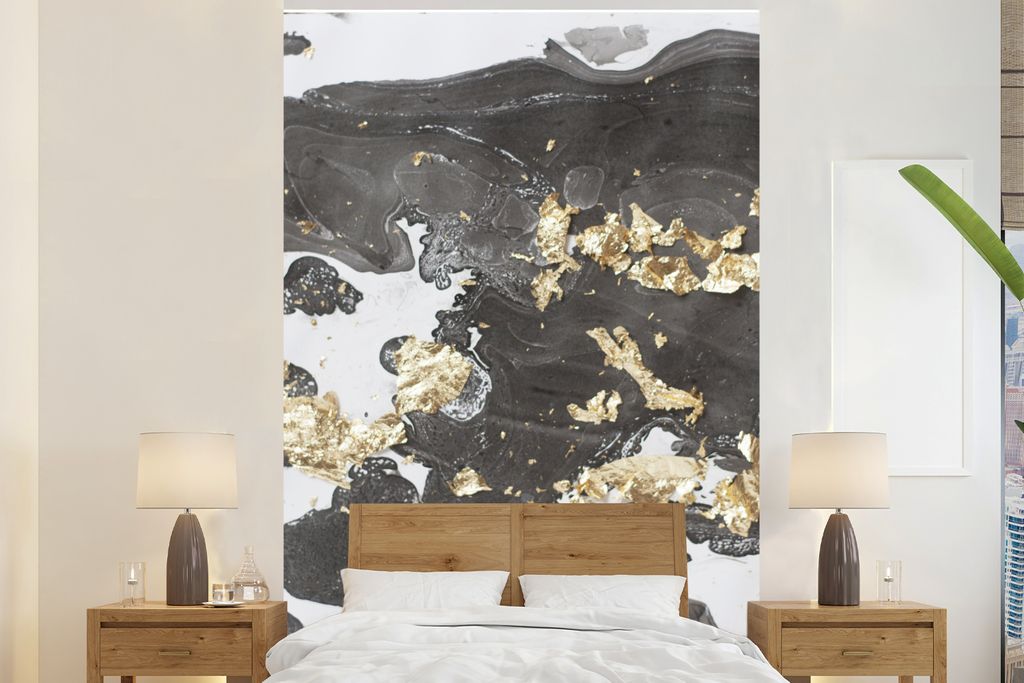MuchoWow Fototapete für Wohnzimmer oder Schlafzimmer Wandtapete Vinyl Motivtapete Marmor - Grau - Gold - 195x300 cm - Das Hintergrundbild