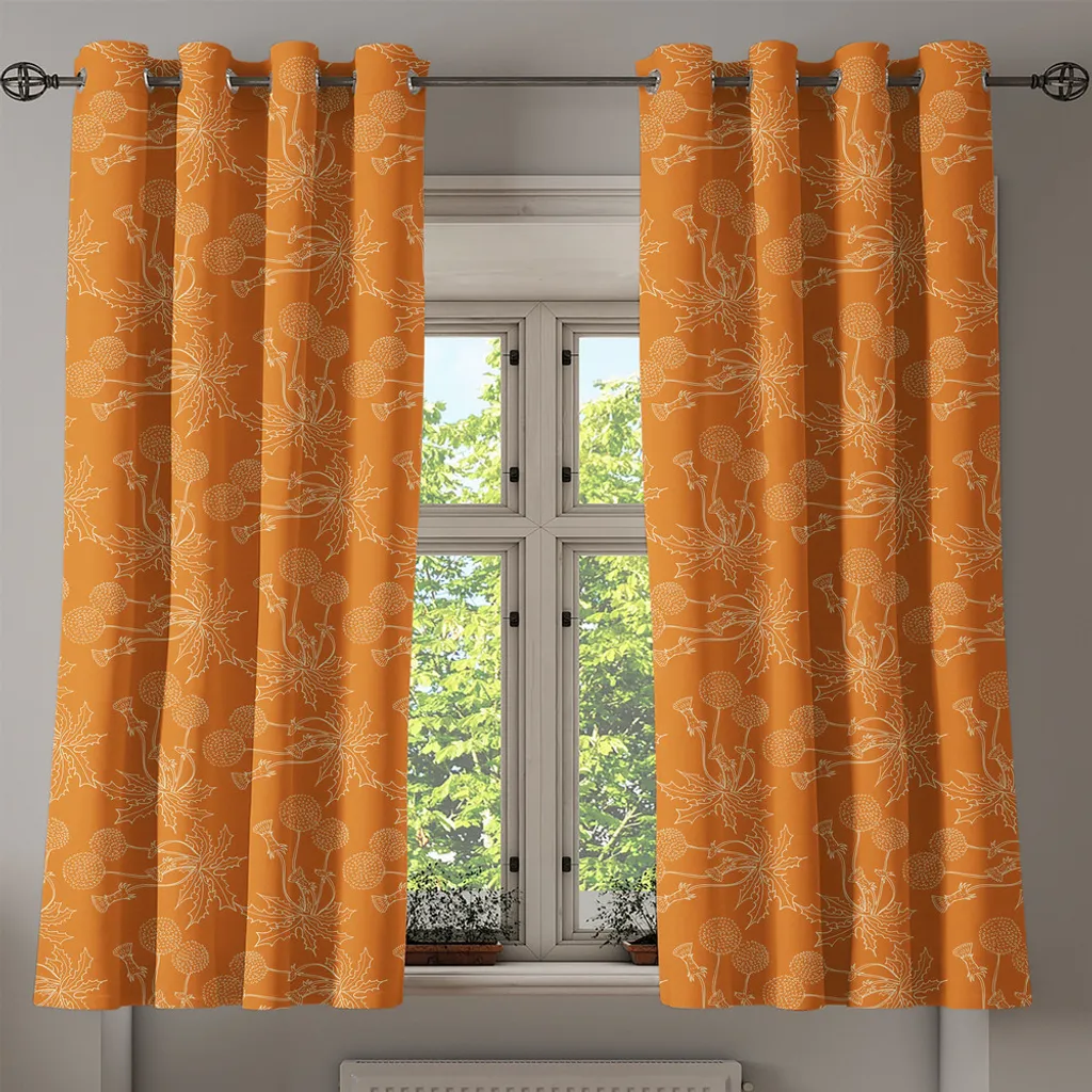 Rideau à œillets motifs coquelicots orange brûlé textile haute qualité - 2