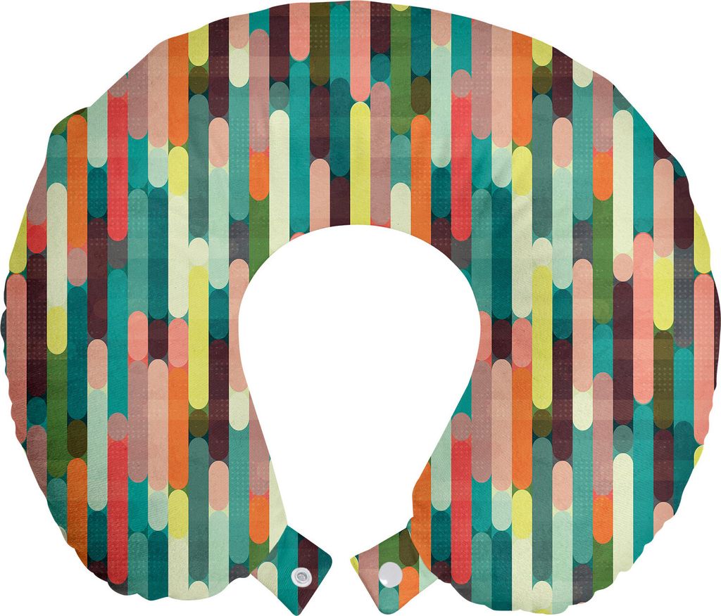 ABAKUHAUS Retro Reisekissen Nackenkissen, Bunte Grunge Stripes, Schaumstoff Reiseartikel für Flugzeug und Auto, 30x30 cm, Mehrfarbig