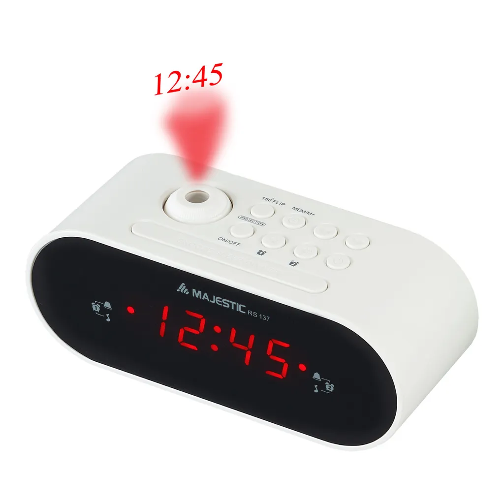 Majestic RS-137 Réveil de Table Alarme de Voyage Noir/Blanc Silencieux