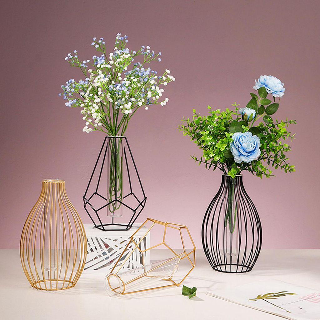 Vase Laterne Metall Vergoldet - - 24×14×14cm Glas - Hydroponik/Dekoration Minimalistisch