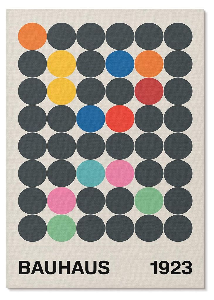 POSTER - 29x42 cm (A3) - Michał Nowak - Geometrische schwarze Kreise, leuchtende Farben, Inspirationen aus dem Bauhaus - Wandbild für Wohnzimmer ...