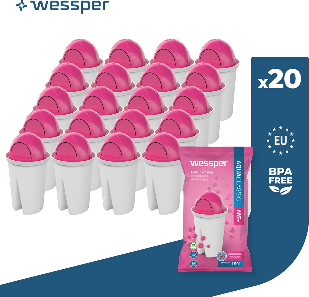 20 Cartucce Wessper Classic Magnesio per Brita Dafi Aquaphor Standard