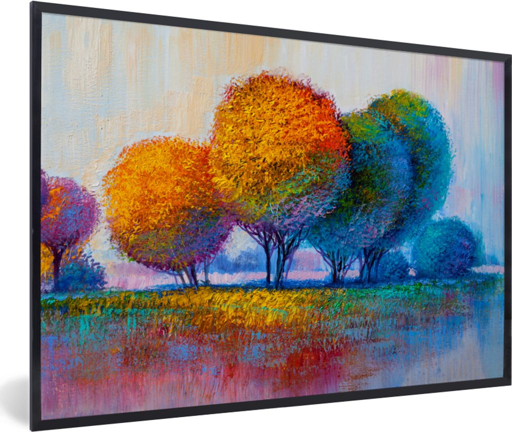MuchoWow Gerahmtes Poster Malerei - Ölgemälde - Natur - Bäume 90x60 cm - Poster mit Schwarzem Bilderrahmen Wandposter Rahmen Foto Bilder - Fot...