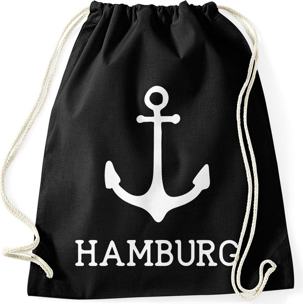 Turnbeutel mit Anker Aufdruck Hamburg Moonworks schwarz unisize
