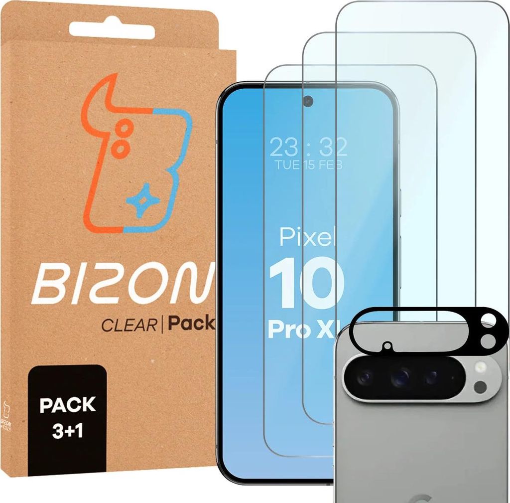Gehärtetes Glas - 3 Stück + Kameraschutz für Google Pixel 10 Pro XL, Bizon Glass Clear Pack
