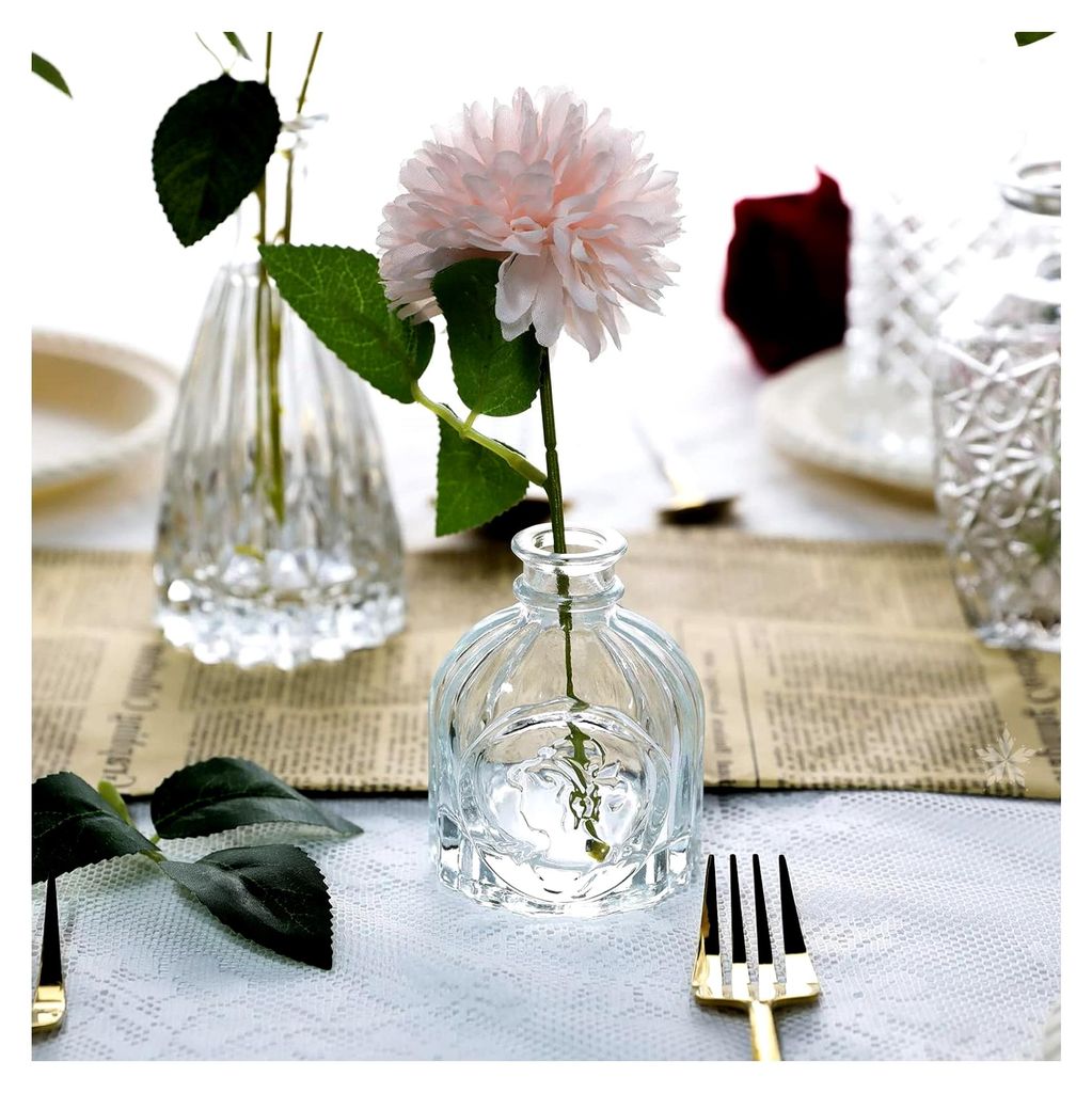 Kleine Glasvase Knospenvase Set mit 24 Mini-Vintage-Blumenflaschen in verschiedenen Größen für Blumenarrangements und Tischdekoration