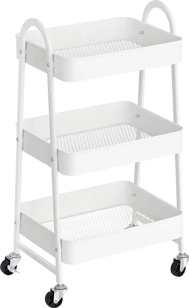Petit chariot de rangement blanc en acier avec étagères modulables M12