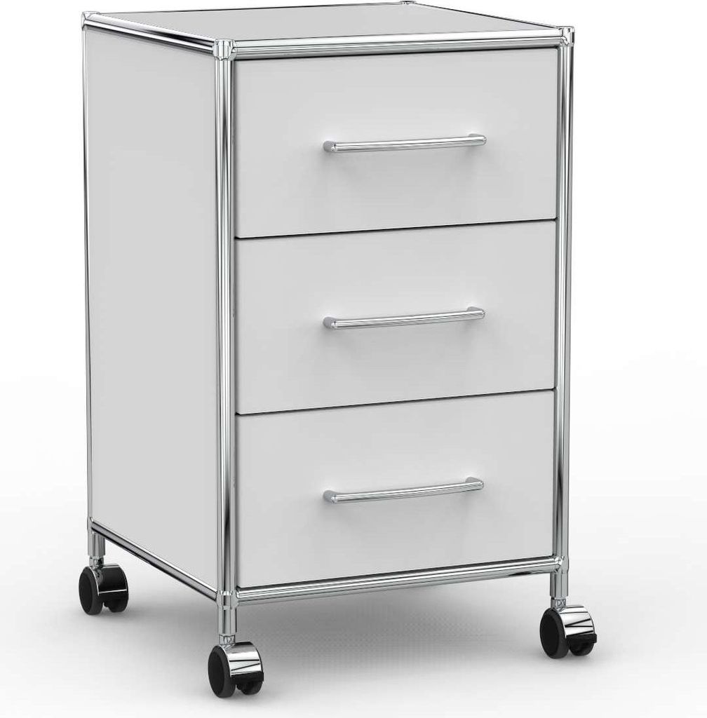 VERSEE Rollcontainer 40 cm mit 3 Schubladen – Holz Lichtgrau – Bürocontainer