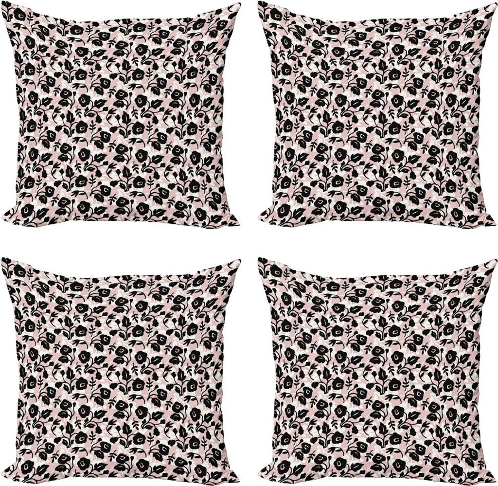 ABAKUHAUS Blumen Kissenbezug Set (4 Stück), Blumen Abstrakte Corsage, Moderner Doppelseitiger Digitaldruck, 45 cm x 45 cm, Rose Elfenbein und Schwarz