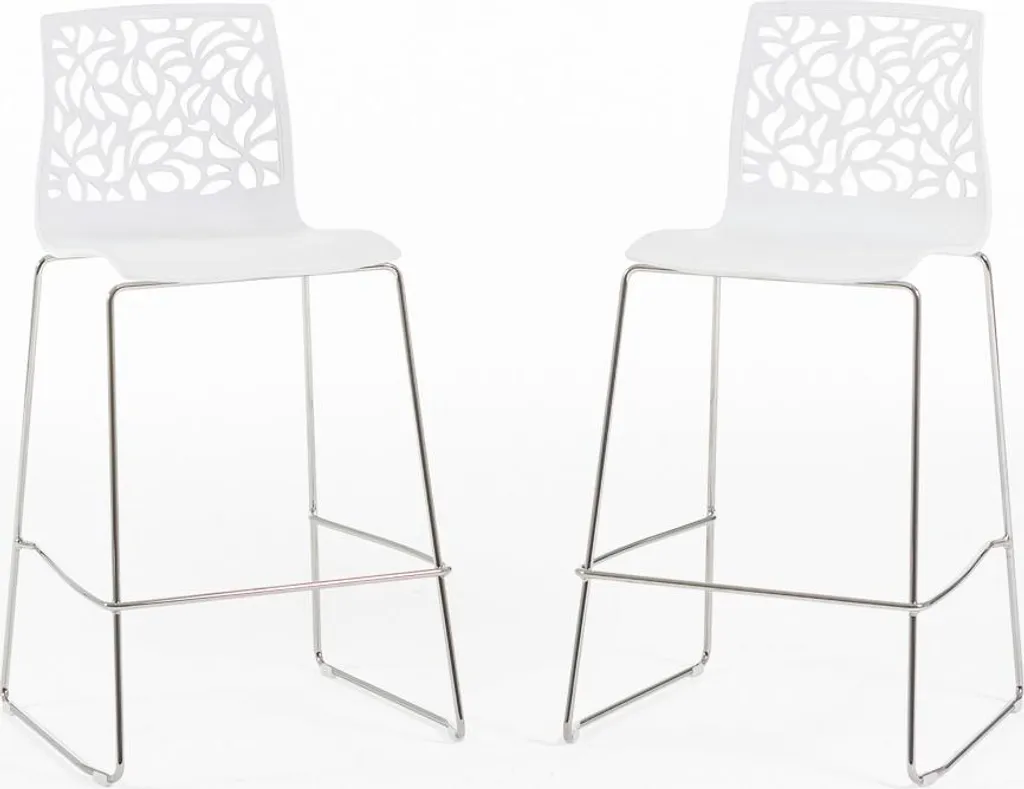 Lot 2 Tabourets Hauts pour Îlot de Cuisine Blanc et Métal Style Moderne