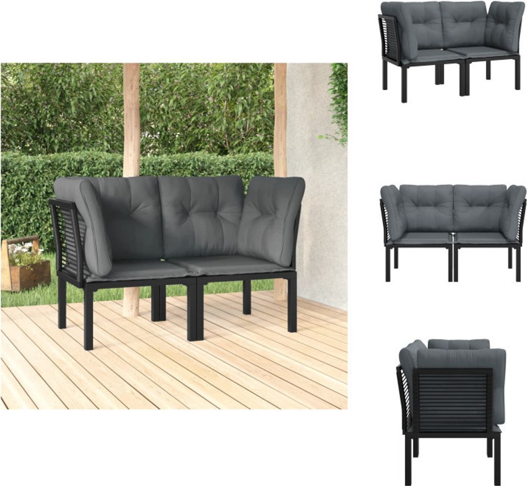 vidaXL Garten-Eckstühle mit Kissen 2 Stk. Schwarz & Grau Poly Rattan - Gartensofaelemente