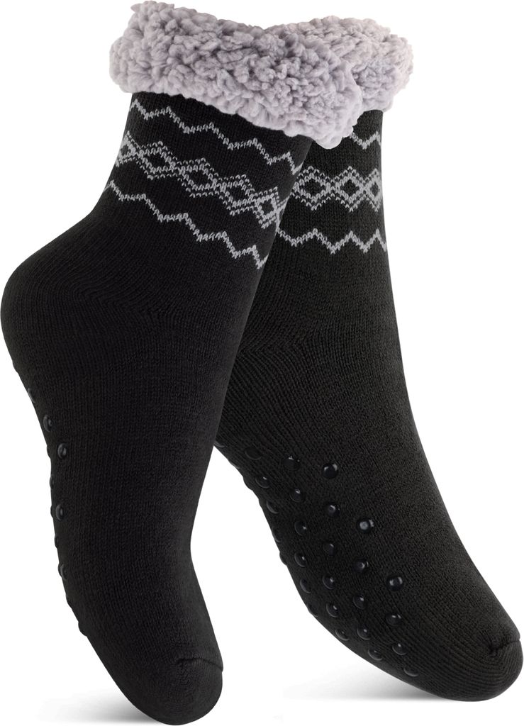 Footstar Damen und Herren Winter Haussocken (1 Paar) Kuschelsocken - Schwarz 39-42
