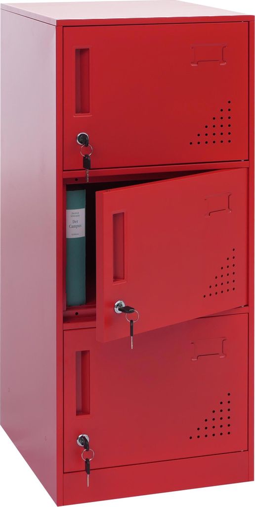 Spind MCW-P63, Schließfach Wertfachschrank Schließfachschrank 3 Türen, 90x38x45cm Stahl rot