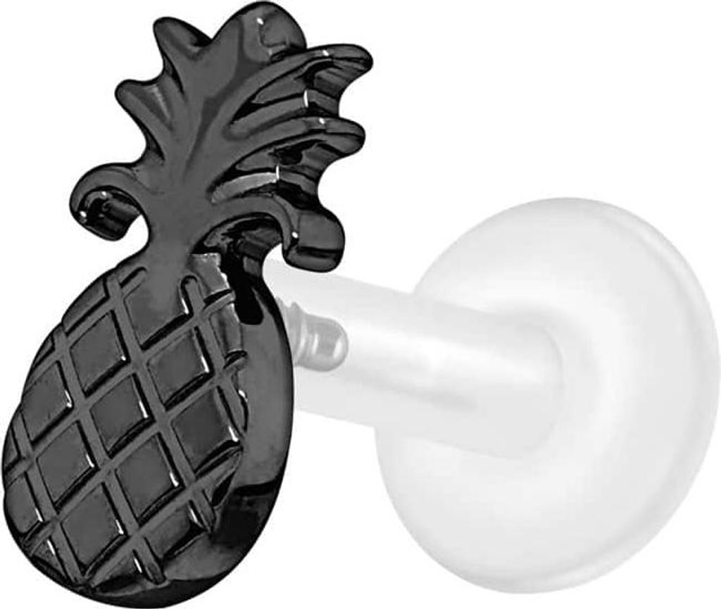 Ohrpiercing, Nasenpiercing PTFE Labret mit Innengewinde + Titan-Aufsatz ANANAS Schwarz Stablänge: 6mm | Stabstärke: 1,6mm