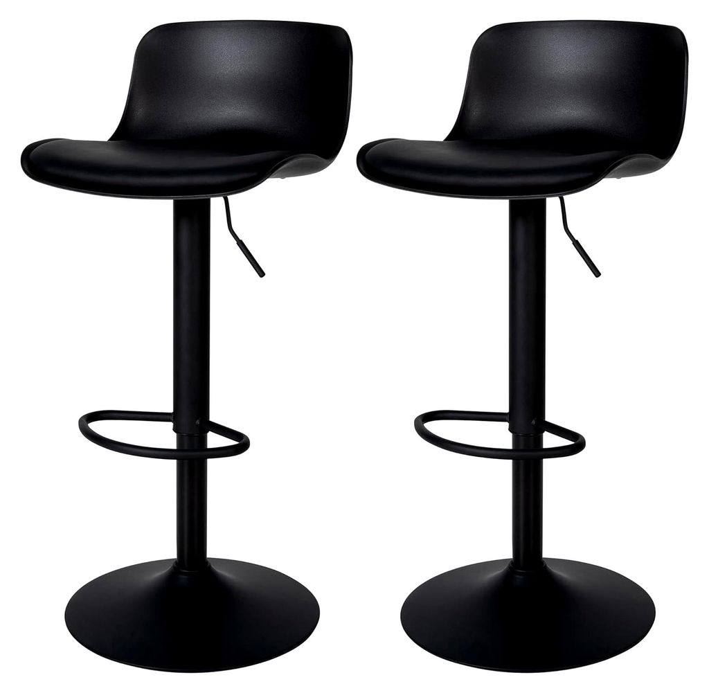 2er Set Barhocker Almada mit Kunstlederbezug, höhenverstellbar, mit Fußstütze, gepolsterte Sitzfläche und 360° Drehfunktion, Farbe: schwarz