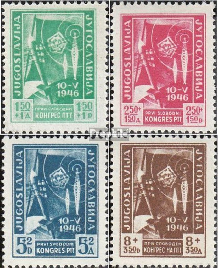 Briefmarken Jugoslawien 1946 Mi 497-500 (kompl.Ausg.) postfrisch Postkongress in Belgrad