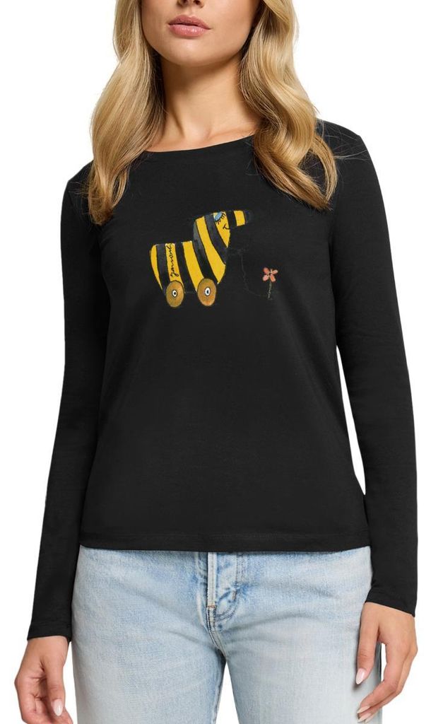 Spreadshirt Janosch Große Tigerente Mit Blume Premium Langarmshirt Damen, L, Schwarz