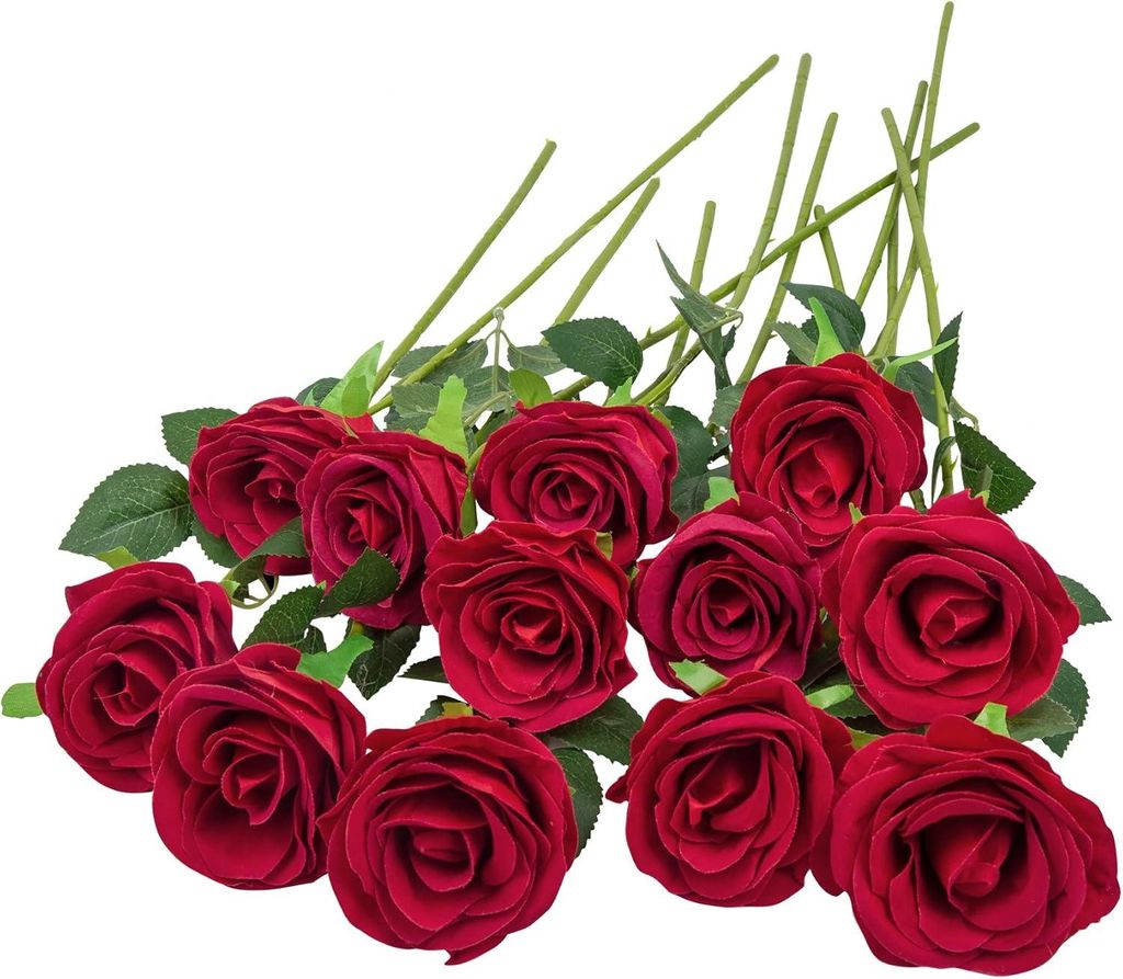 12 Stück Rot Künstliche Rosen, 50 cm Langer Stängel Produktbild 