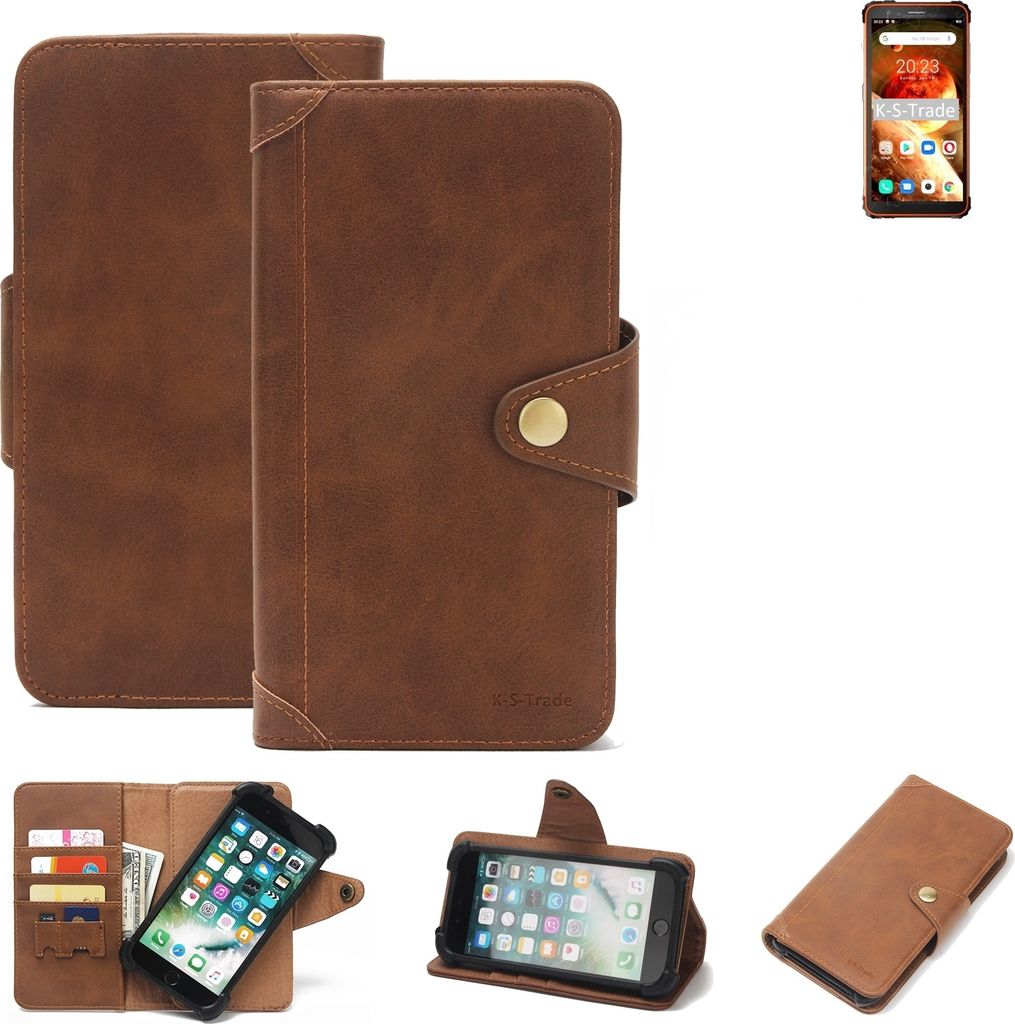 K-S-Trade Handyhülle für Blackview BV6600 Schutz Hülle Walletcase Bookstyle Tasche Case Handytasche Wallet Flipcase Cover PolyurethanBraun (1x)