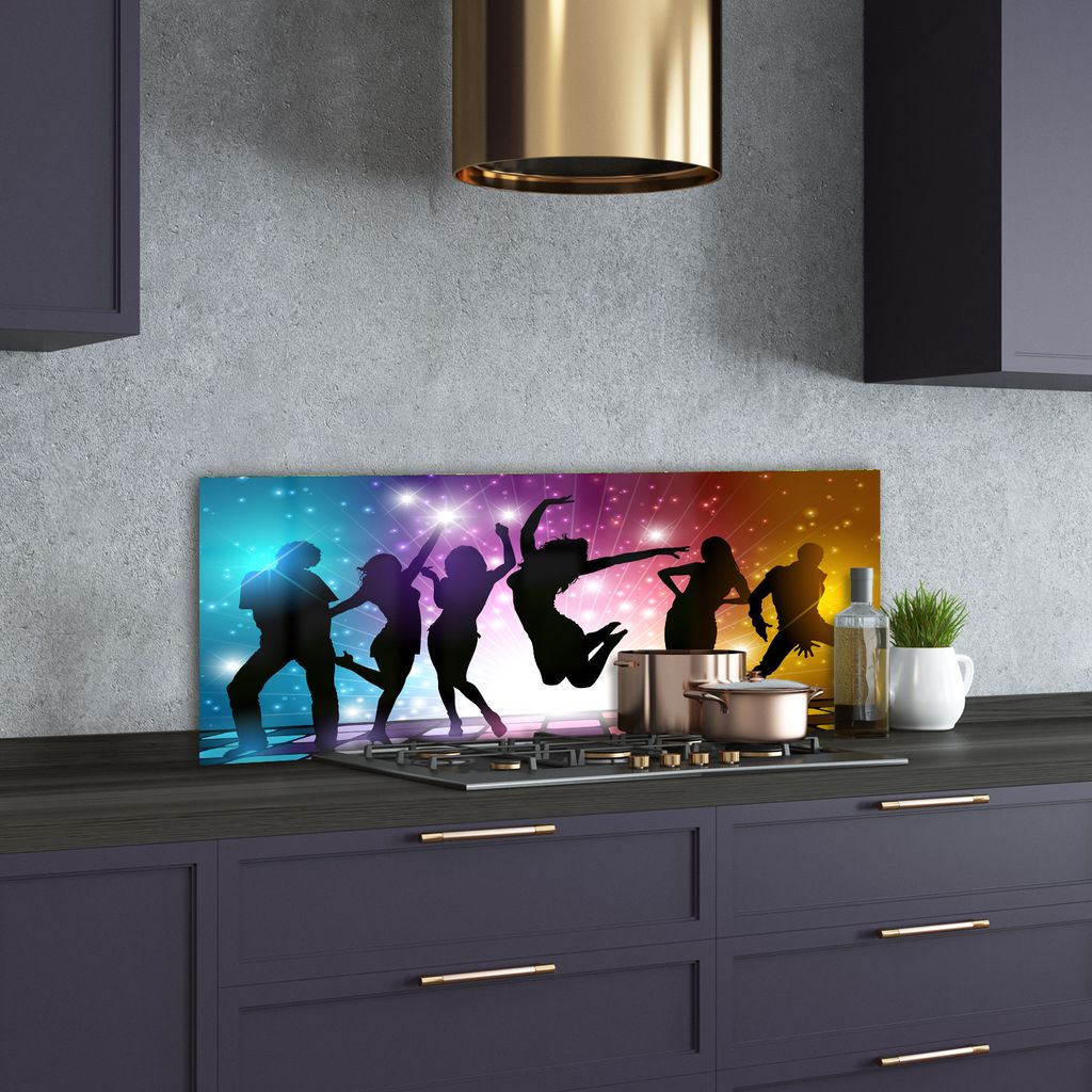 Tulup Küchenrückwand Spritzschutz aus Glas -125x50 -Spritzschutz auf gehärtetes Glas Deko Menschen Disco