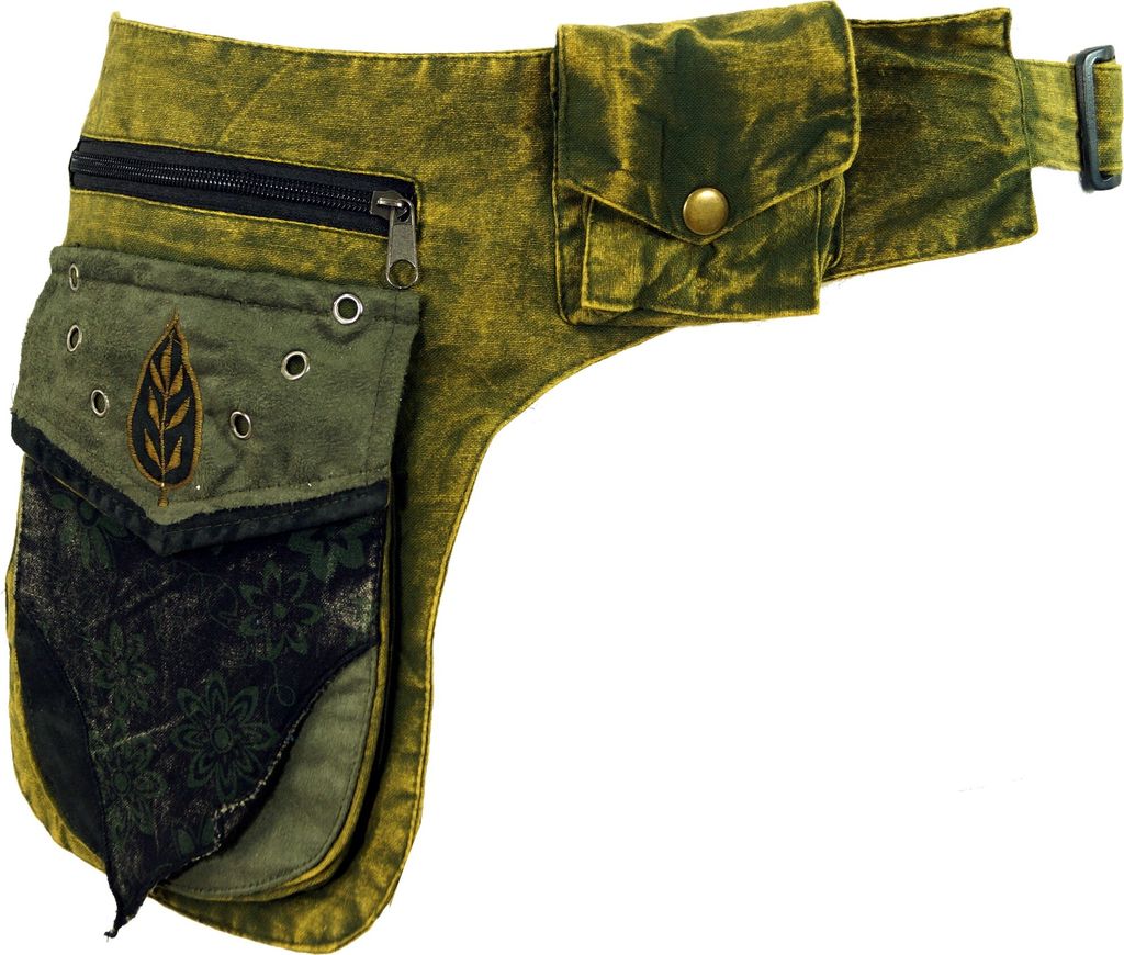 Goa Gürteltasche, Bauchtasche, Patchwork Sidebag - Olive, Uni - Erwachsene, Grün, Baumwolle, 30*20 cm, Festival- Bauchtasche Hippie