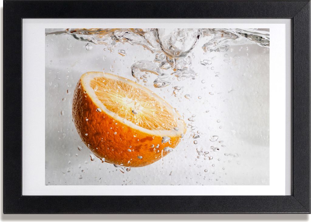 Bild 30x20 MDF-Rahmen, Wandkunst Orangen unter Wasser