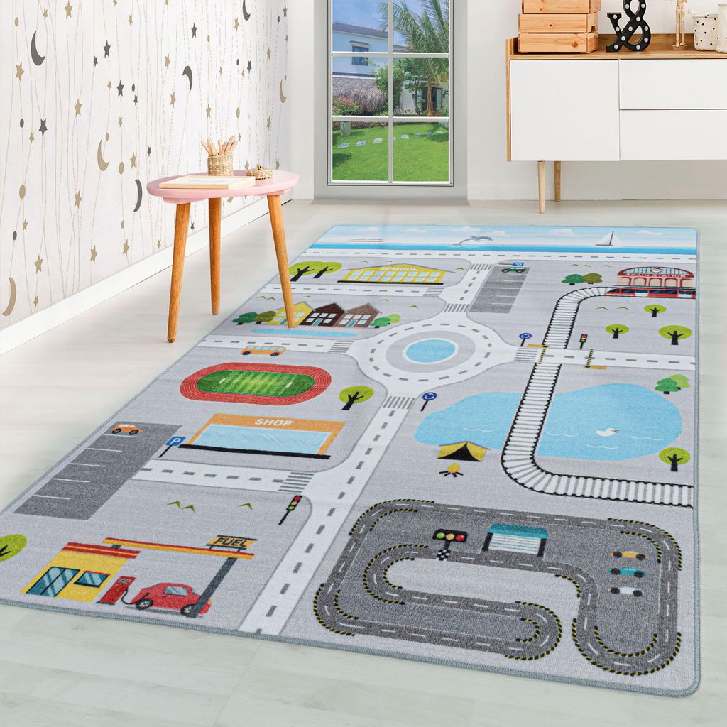 Homebyhome Kinderteppich Straßenteppich Jungen Teppich, Spielteppich Kinderzimmer Teppich, Robust und Pflegeleicht Grösse 120x170 cm